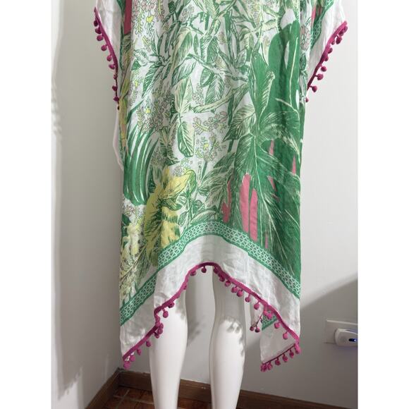 Shiraleah Women’s Floral Viscose Beach Cover-Up with Pom-Pom Trim - Picture 9 of 14